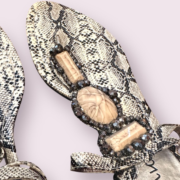 Coconuts Cream and Black Snakeskin Print Sandals with Jewel Details - Picture 4 of 9